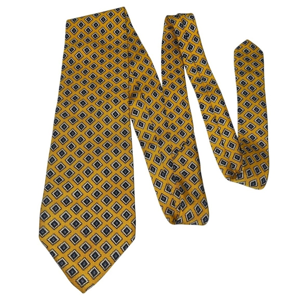HAROLD POWELL Silk Geometric Diamond Pattern Necktie Yellow‎ Blue Men's